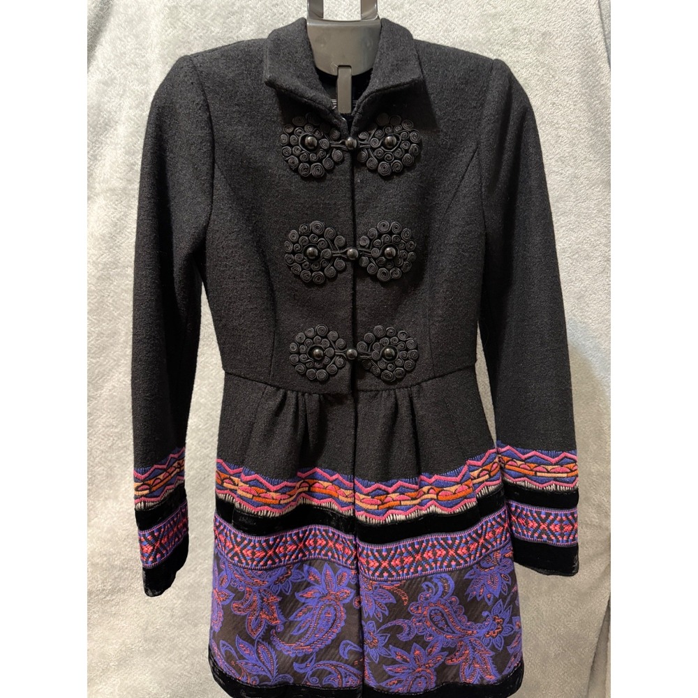 Plenty By Tracy Reese Loma Sz 8 Coat Black Embroidered Wool Blend Anthropologie
